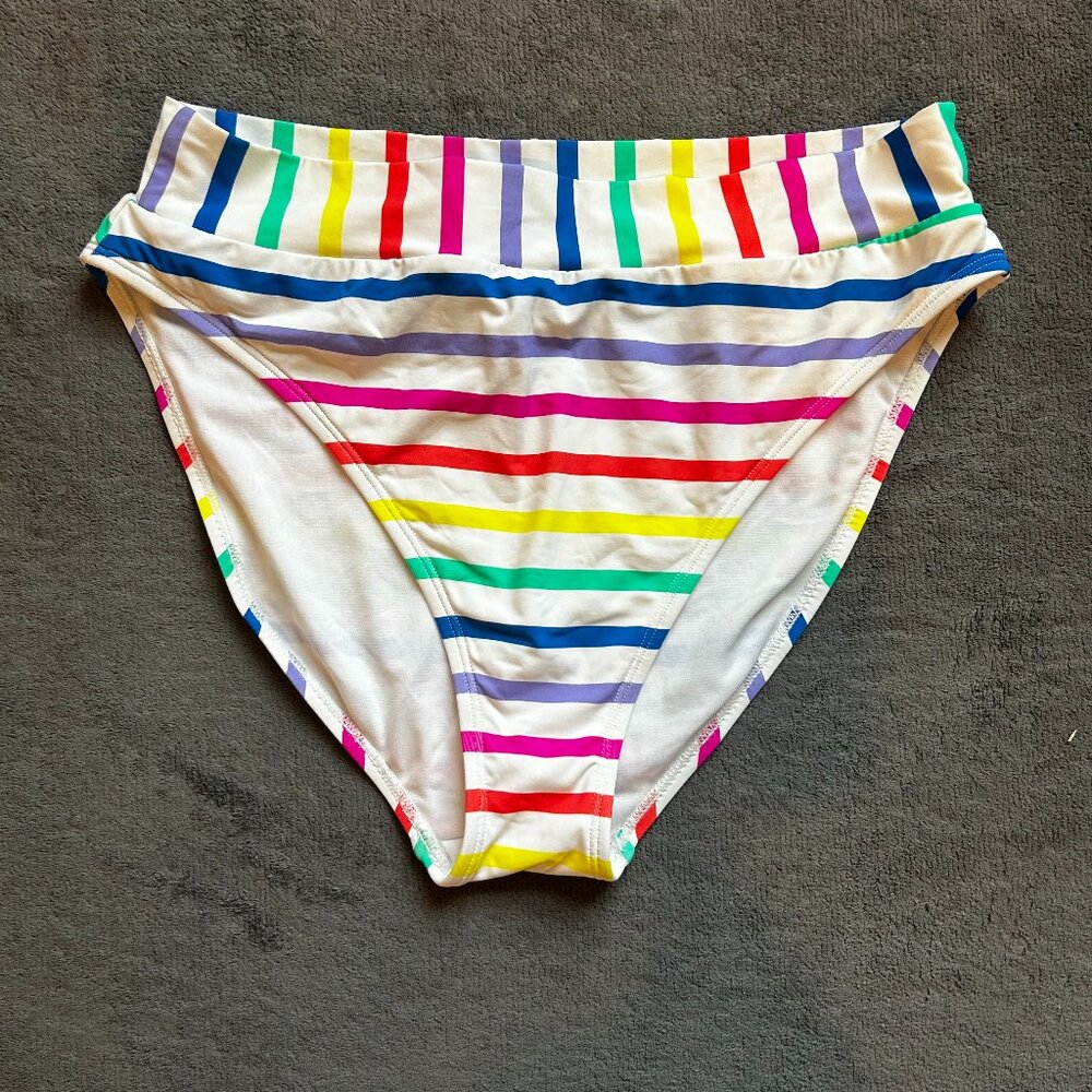 Sugar Beach Women’s Bikini Bottom XL Colorful Striped Swimwear High Waist